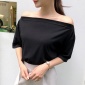 2019夏装新款韩版一字肩宽松性感上衣短袖露肩白色T恤女 一字领